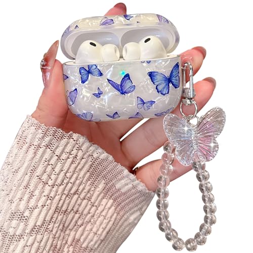 PHOEACC Airpod Pro 3 �P�[�X 2025 ���킢���z���C�g�}�[�u�� TPU �ی�J�o�[ �L�[�`�F�[���t�� AirPods Pro ��3����P�[�X �K�[���Y ���f�B�[�X (�u���[�p�[�v���o�^�t���C)