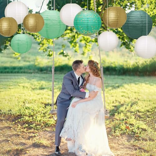 Miniatura 5 de Forbabe 20 Farolillos De Papel, Clásicos, De Papel Acanalado, Redondos, Reutilizables, Color Verde Salvia, Para Decoración De Fiestas En El Jardín, Bodas, Fiestas Ø 15 Cm 20 Cm 25 Cm 30 Cm