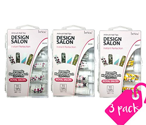 BeYou 3Pack 3Design Salon Nail 70Tips, Professional Fake Nail Tips For Nail Salon Nail Shop (26202/26206/26207) (Flower)