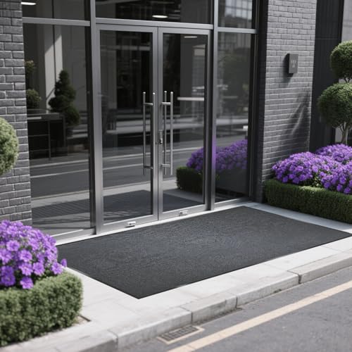 Image of Extra Large Indoor /Outdoor Entrance Mat - 4 x 6 Feet, Rubber Border Door Mat Heavy Duty, Waterproof, Low-Profile, Easy to Clean, Rubber Entry Mat, Commercial Floor Mat, Charcoal Grey