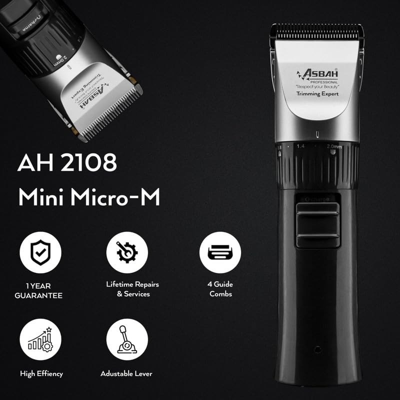 Image of ASBAH Professional Rechargeable Hair Clipper for Men- High-Efficiency Precision Blades, Adjustable Taper Lever, 4 Guide Combs, Cordless Grooming & Hair Cutting Machine