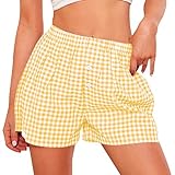 PRETTYGARDEN Womens Shorts Boxers 2025 Summer Gingham Pajama Lounge Sleep Y2K Plaid Pj Shorts Beach Bottoms(Yellow,Large)
