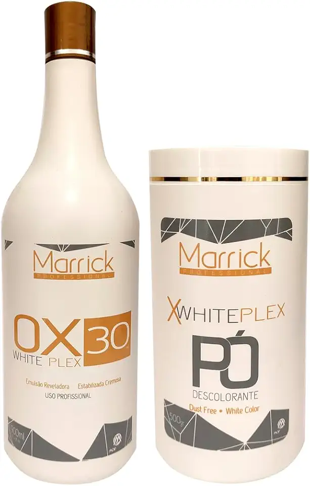 Kit Água Oxigenada 9% 30 Volumes 900ml e Pó Descolorante Whiteplex Ultra Rápido Marrick Professional 500g