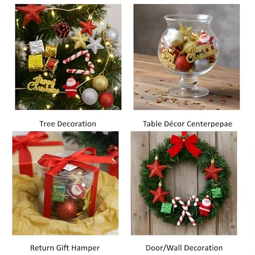 Image of Crackles Christmas Decoration Gift Set (15 Pcs) | Mixed Ornament Combo with Balls, Gifts & Santa | Festive Christmas Tree Decoration Kit for Home, Office & Party Decor