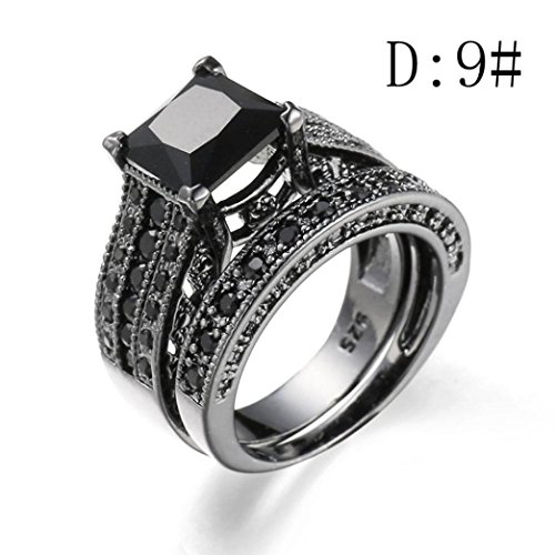 Auwer Rings, Clearance! 2-in-1 Womens Vintage White Diamond Silver Engagement Wedding Band Ring Set (US Size 10, Black)