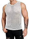 COOFANDY Casual Tank Top White Mens Sexy Fashion Sleeveless Tee Lightweight Fitted See Through T Shirt Fishnet Top