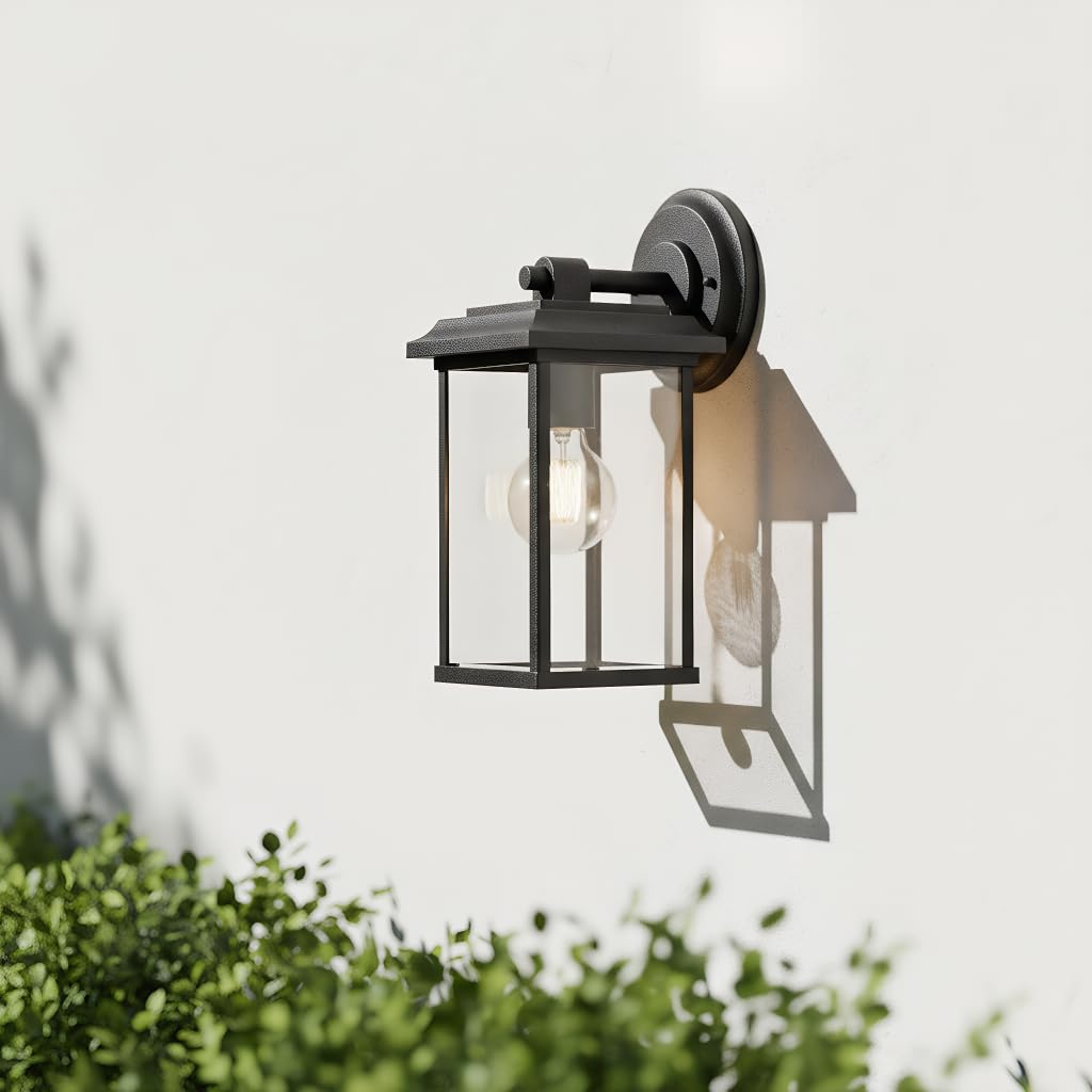 Applique da Parete per Esterni, Lampadina E27 Max 25W (Non Inclusa), IP65 ImpermeabileCorpo in Alluminio, Diffusore in Vetro, Lampada da Esterno a Parete con Paralume in Vetro Trasparente