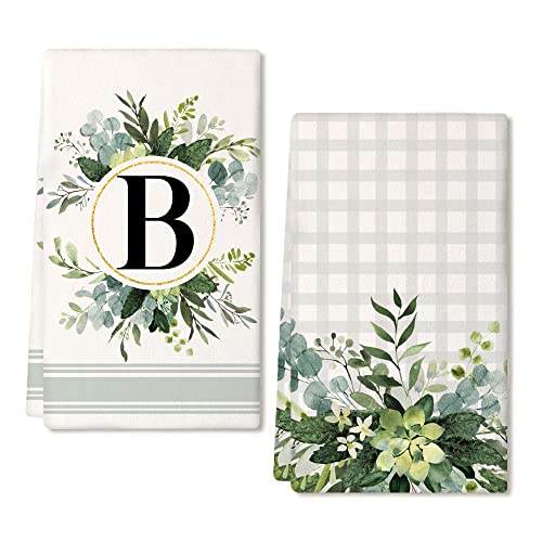 Geeory Monogram Letter B Kitchen Towels For Home Decor Eucalyptus Leaves Family Last Name Initial Dish Towels 18X26 Inch Ultra Absorbent Bar Drying Cloth Hand Towel Bathroom Decorations Set Of 2 #TOP19