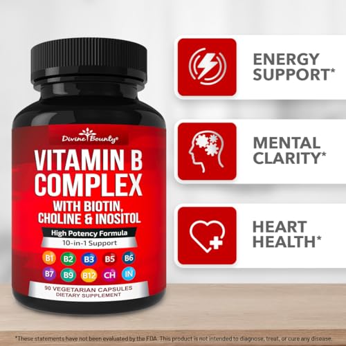 image for Divine Bounty Super B Complex Vitamins - All B Vitamins Including B12,