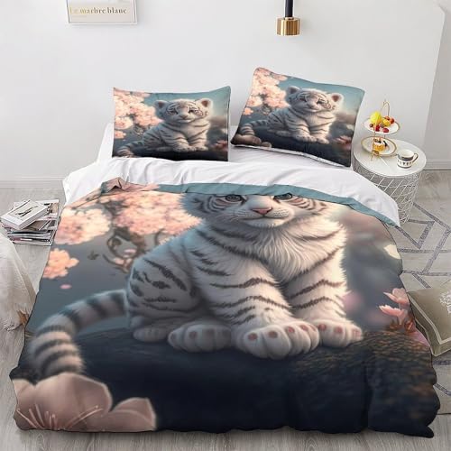 Housse de couette tigre douce et résistante pour lit double 220x240 cm