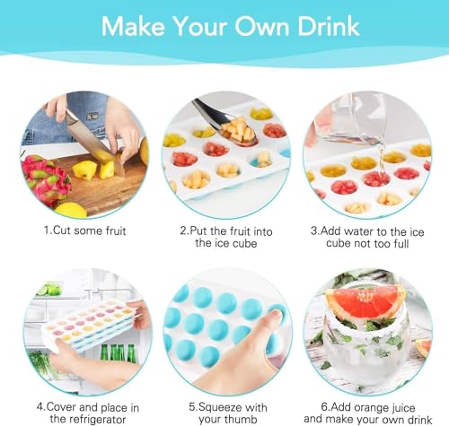 Image of 21-Cavity Pop-Up Ice Cube Trays with Lid Easy Release Flexible Silicone Bottom, Stackable & Food-Grade Molds for Freezer, Whiskey, Cocktails (Multicolor) (3)