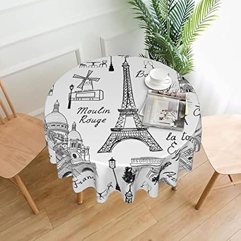 Sapoy Eiffel Tower France Round Table Cloth 60 Inch - Waterproof Dining Table Cover Decorative Picnic Tablecloth Cover