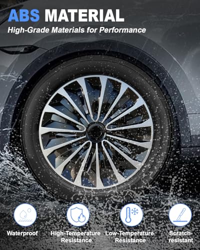 Image of ABX Hubcaps,16 inch hubcaps Set of 4, Wheel Rim Cover ABS Material, Snap On Car Truck SUV Replacement, for Toyota Camry Nissan Mazda etc, Black&Silver