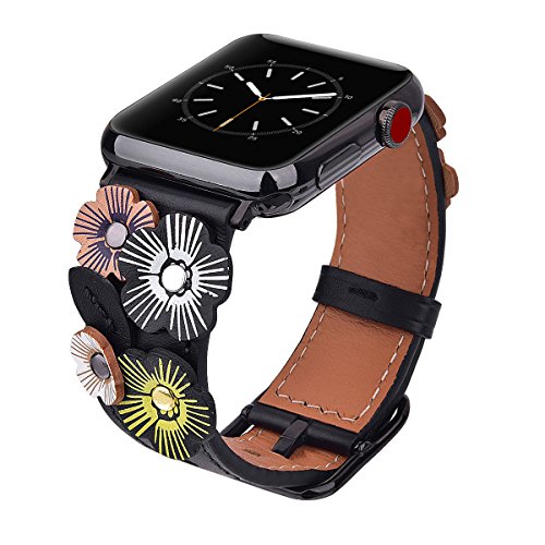 V-MORO Flowers Leather Bands Compatible with Apple Watch Bands 38mm 40mm Series 4/3/2/1