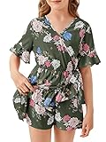 Teurkia Girl's Summer Romper Cute Tiered Ruffle Floral Printed Short Sleeve Tie Waist Jumpsuits