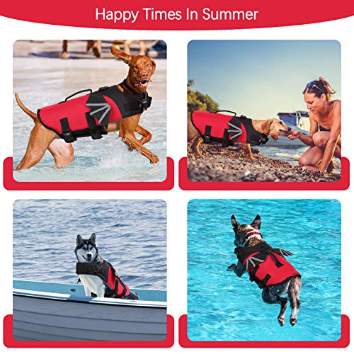 Rozkitch Dog Life Jacket, Red Ripstop Pet Floatation Evil Life Vest For Small Middle Large Dog, Safe Durable Comfortable Adjustable Preserver With High Buoyancy For Swimming Boating At Pool Beach #TOP2