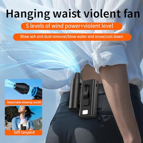 Ventilador de cintura portátil recargable con flujo de aire de 6 velocidades y luz integrada 5