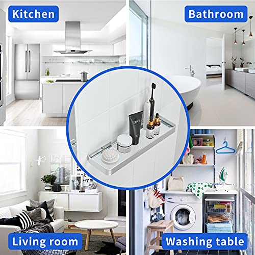 Dancrul Bathroom Shelf, Glass Bathroom Shelves Wall Mounted, Rectangular Floating Shelves, Shelves For Wall Decor, Bathroom Organizer, Matte Silver #TOP5