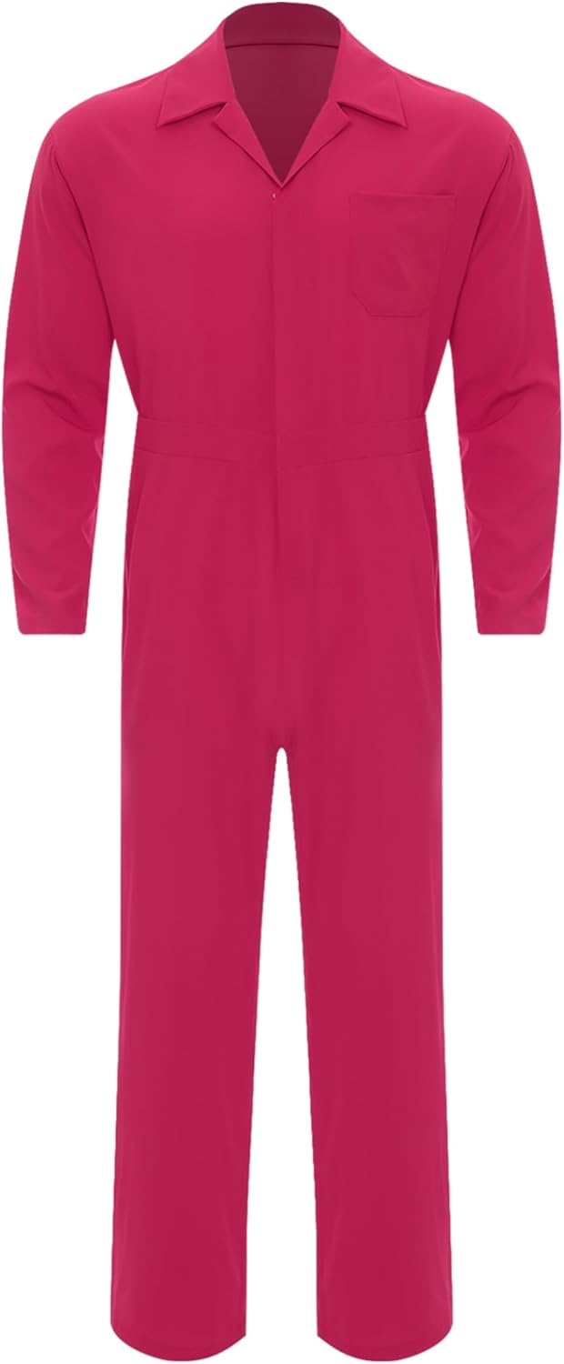 Lejafay Men's Fashion Lightweight One Piece Work Uniform Jumpsuit Stylish Mechanics Work Coveralls Hot Pink XX-Large