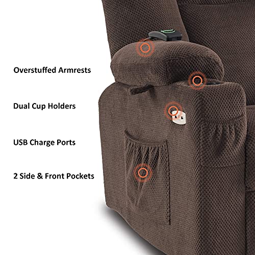 Mcombo Fabric Electric Power Recliner Chair With Heat And Massage, Cup Holders, Usb Ports, Extended Footrest, Cloth Powered Reclining For Living Room 8015 #TOP4