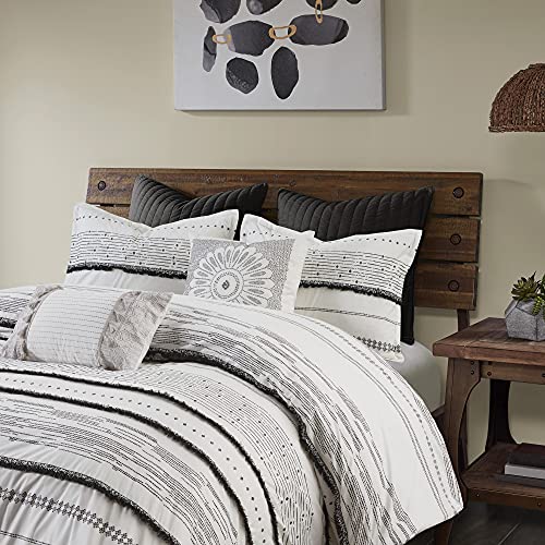 Image of INK+IVY Luxurious Cotton-Bedding Set - Mid Century Trendy Geometric Design, All Season Cozy-Cover With Matching-Shams, Full /Queen, Nea Trims Black /Multi