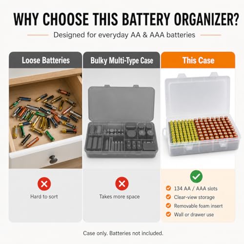 Xuerdon Battery Storage Organizer Case, Battery Vault Box Holder Container for 134pcs AA AAA Batteries, Garage Organization Carrying Bag Fits Home Kitchen Warehouse (Batteries Not Include) by Xuerdon - Image 3