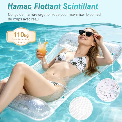 Hamac flottant piscine CYFIE lot de 2 matelas gonflable ergonomique - 6