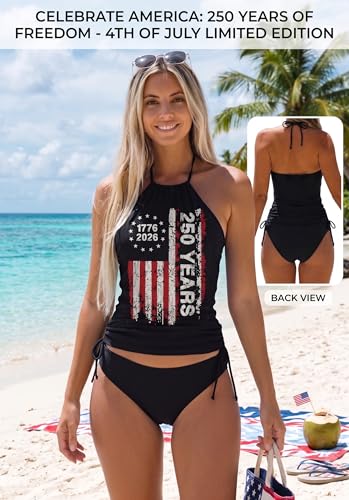 Image of Womens Two-Piece Tankini Set Cow Skull with Leopard Print Sets Swimwear Tankini Top Sets Swimwear