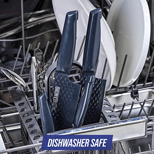 Blue Diamond Sharp Stone Nonstick Stainless Steel Cutlery, 3.5" Pairing Knife With Cover, Diamond Texture Blade, Dishwasher Safe Knives, Blue #TOP7