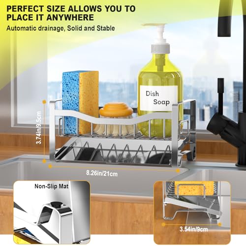 Maifan Stainless Steel Kitchen Sink Caddy Organizer with Auto Drain Tray, Sponge Holder for Countertop Storage Silver by Maifan - Used condition - Image 5