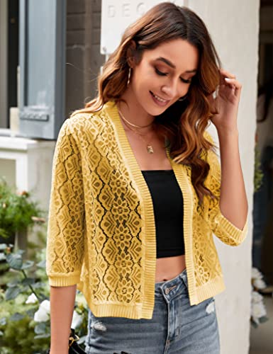 Image of FindThy Women's Casual Summer Lace Cardigan Open Front 3 /4 Sleeve Solid Lace Shrug Cover Up