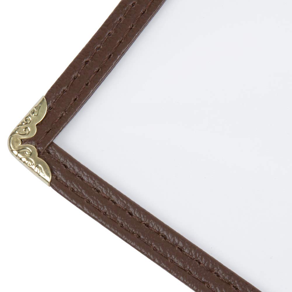 (Pack of 50) Single Menu Covers Laminate Plastic One Page Restaurant Menu Covers Brown Double Stitched with Gold Decorative Corners Commercial Quality Size 8-1/2 x 11