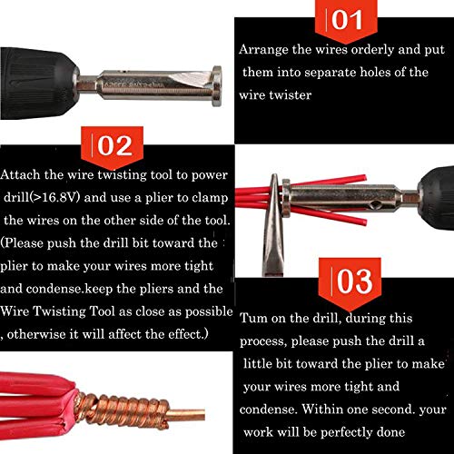 Neepanda Wire Twisting Tool, Wire Stripper and Twister, Quick Connector Twist Wire Tool for Power Drill Drivers, Power Tool Accessories Simultaneously Stripping and Twist Wire Cable (4 Square) - Thumbnail 5