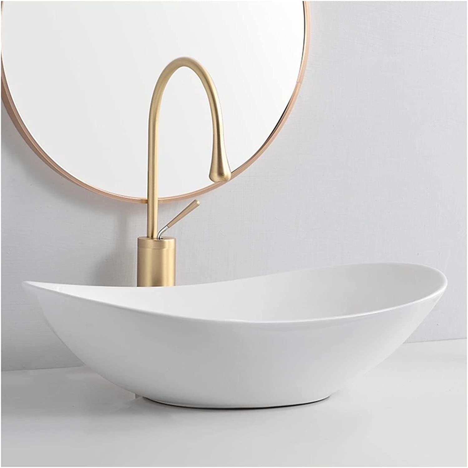 Vasque à poser ovale en céramique bicolore gris et blanc 61 cm pour salle de bain