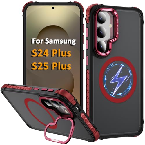 Coque Samsung S24/S25 Plus rouge compatible MagSafe avec un support caméra intégré