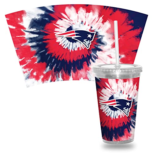 Rico Industries NFL New England Patriots Metallic Tye Dye NFL Football Team 16oz Clear Tumbler W/Straw,White
