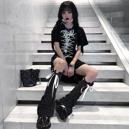 Image of Junely 2 Pairs Leg Warmers for Women Kawaii Leg Warmer Cute Legwarmers Japanese Socks Halloween Goth Emo Gyaru Accessories