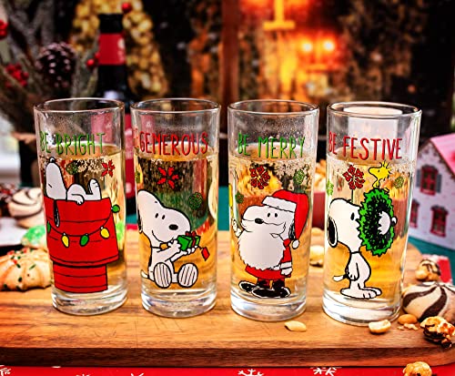 Silver Buffalo Peanuts Snoopy Holiday Fun Pint Glasses, Set Of 4 | Beer Tumbler For Liquor, Pub Drinks | Each Holds 16 Ounces #TOP6