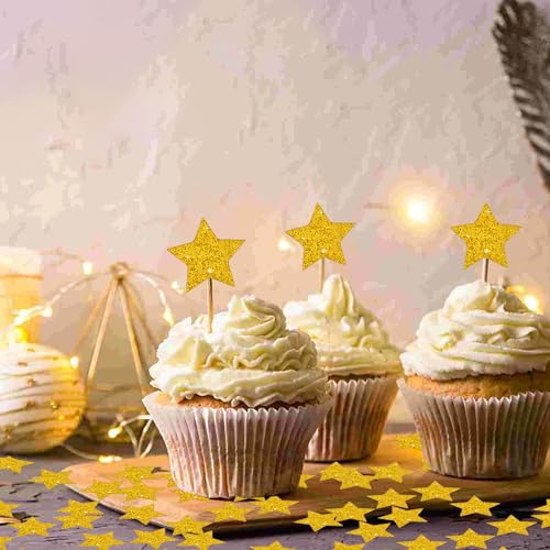 Image of 300Pcs Glitter Gold Stars Confetti，Shiny Paper Table Confetti for Birthday Halloween Bachelorette Wedding Baby Shower Graduation Party Decorations Supplies