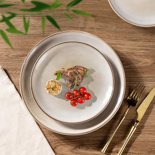 Image of GBHOME Ceramic Dinnerware Sets for 4, 12 Pieces Stoneware Plates and Bowls Sets, Reactive Glaze Dishes -Scratch Resistant, Dishwasher&Microwave Safe-Cappuccino
