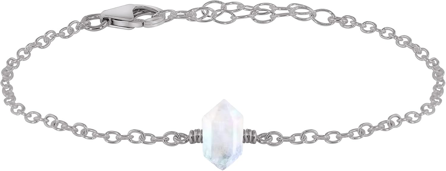 Rainbow Moonstone Double Terminated Crystal Bracelet in Stainless Steel