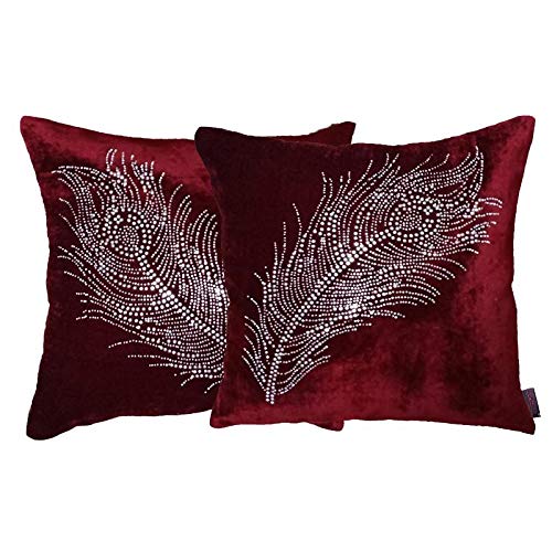 Buy indoAmor Peacock Feather Velvet and Lycra Cushion Covers (Maroon