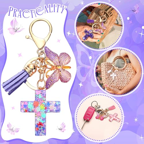 Image of Sureio Cross Butterfly bag charm Keychains for Women Christian Resin Keychain Bulk for women Gift Backpack Purse Wallet Bag