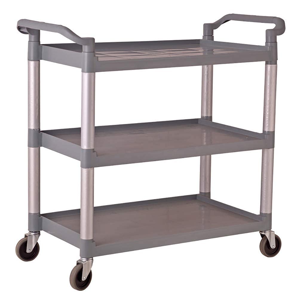 Chariot de service multifonction à 3 niveaux Capacité de 150 kg Chariot roulant gris pour hôtel, cuisine, traiteur, cabine d'avion 83 x 42 x 96 cm – Chariot utilitaire robuste