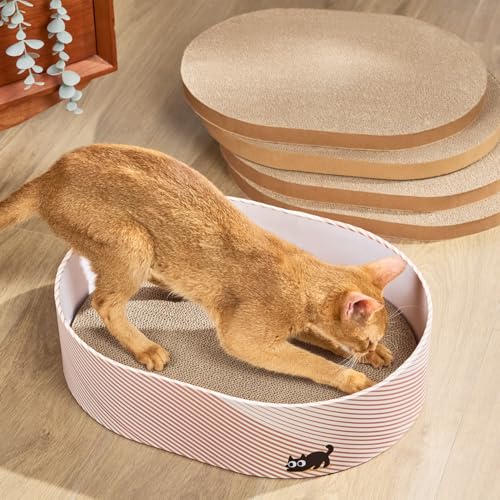 Conlun Kratzbrett Katze, Kratzbox mit 4 Katzen Kratzpappe,Wendbare Katzenkratzbretter aus Robustem Wellpapp-Karton für Katzen zum Kratzen und...