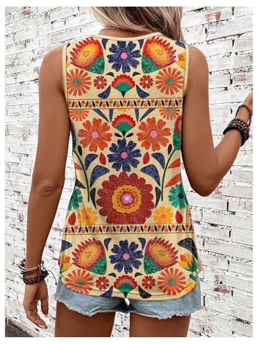 Women's Floral Tropical Boho Tops Sleeveless Shirts Vacation Summer Tops for Women Dressy Casual2