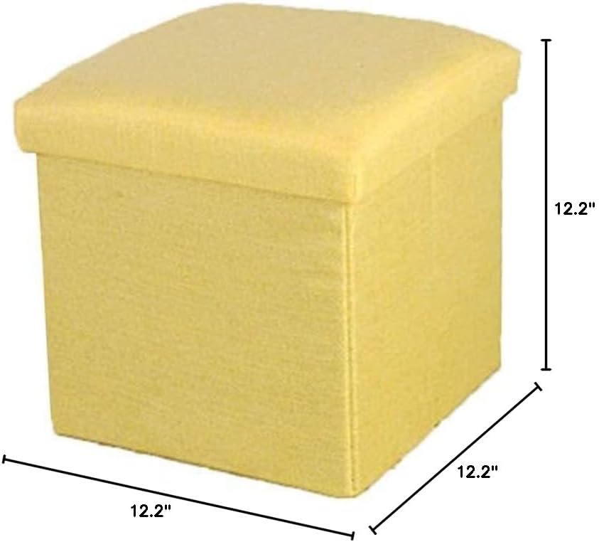 Square Cotton and Linen Footstool,Fold with Cover Storage Stool Sofa Stool Change Shoe Bench,Living Room Bedroom Home Decoration (Color : Yellow, Size : 31cmx31cmx31cm)