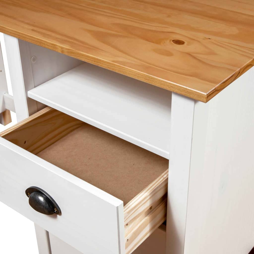 Escritorio Hill de madera maciza de pino con 3 cajones, 120 x 50 x 74 cm, estante y asas para vasos, ideal para oficina, oficina, habitación infantil y trabajo ergonómico