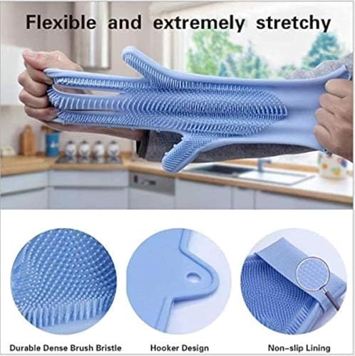 Image of Silicone Dishwashing Gloves with Built-In Scrubber | Reusable Cleaning Gloves for Kitchen & Household Use | Heat Resistant Hand Gloves for Washing Dishes & Plate Cleaning (Multicolour Pair 1)