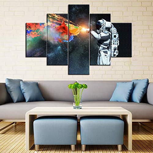 Multi Panel Wall Art Native American Decor Nasa Paintings Wall Decorations For Living Room Spaceman Pictures 5 Piece Canvas Artwork Modern Giclee Framed Gallery-Wrapped Ready To Hang(60''Wx40''H) #TOP1